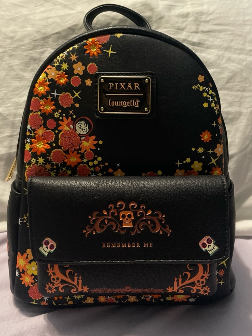Loungefly Black Pixar 'Remember Me' Floral Mini Backpack